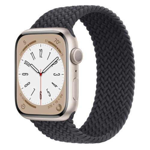 Apple Watch Series 8 - 45mm Starlight Aluminum Case with Midnight Braided Solo Loop - Size-4