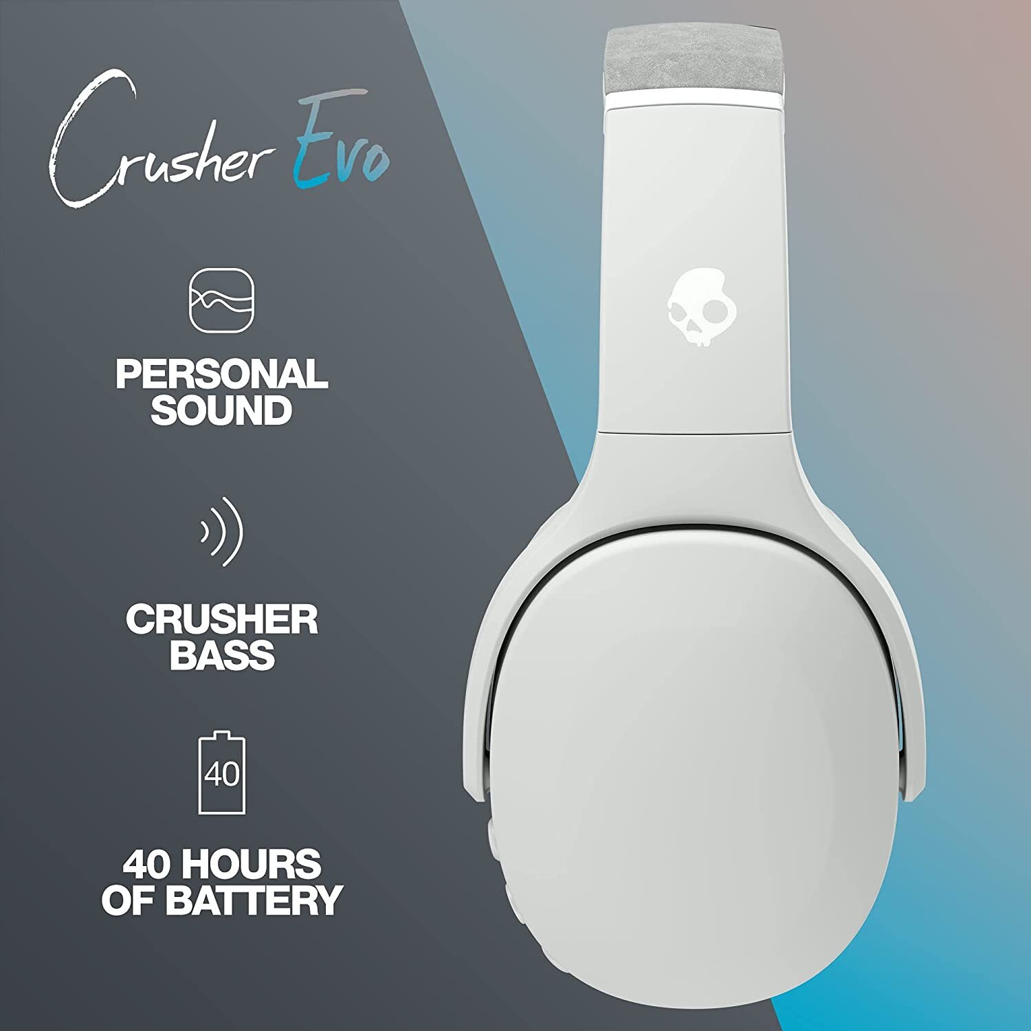 Buy Skullcandy Crusher Evo Sensory Bass Over-Ear Wireless Headphones -  Light Grey/Blue online Worldwide 